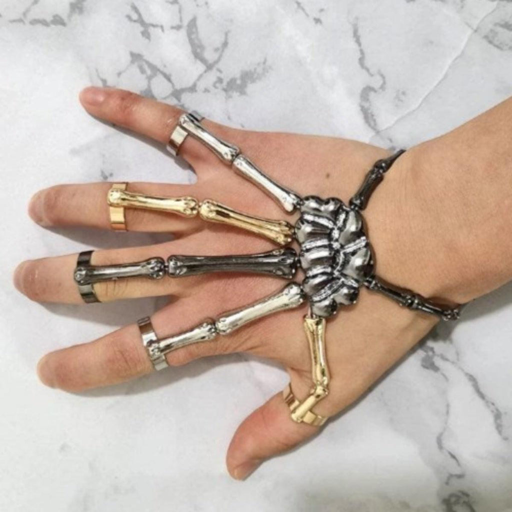 Silver Metal Hand Chain Wrist Bracelet Slave Rings Skeleton Skull Bones US  Stock | eBay