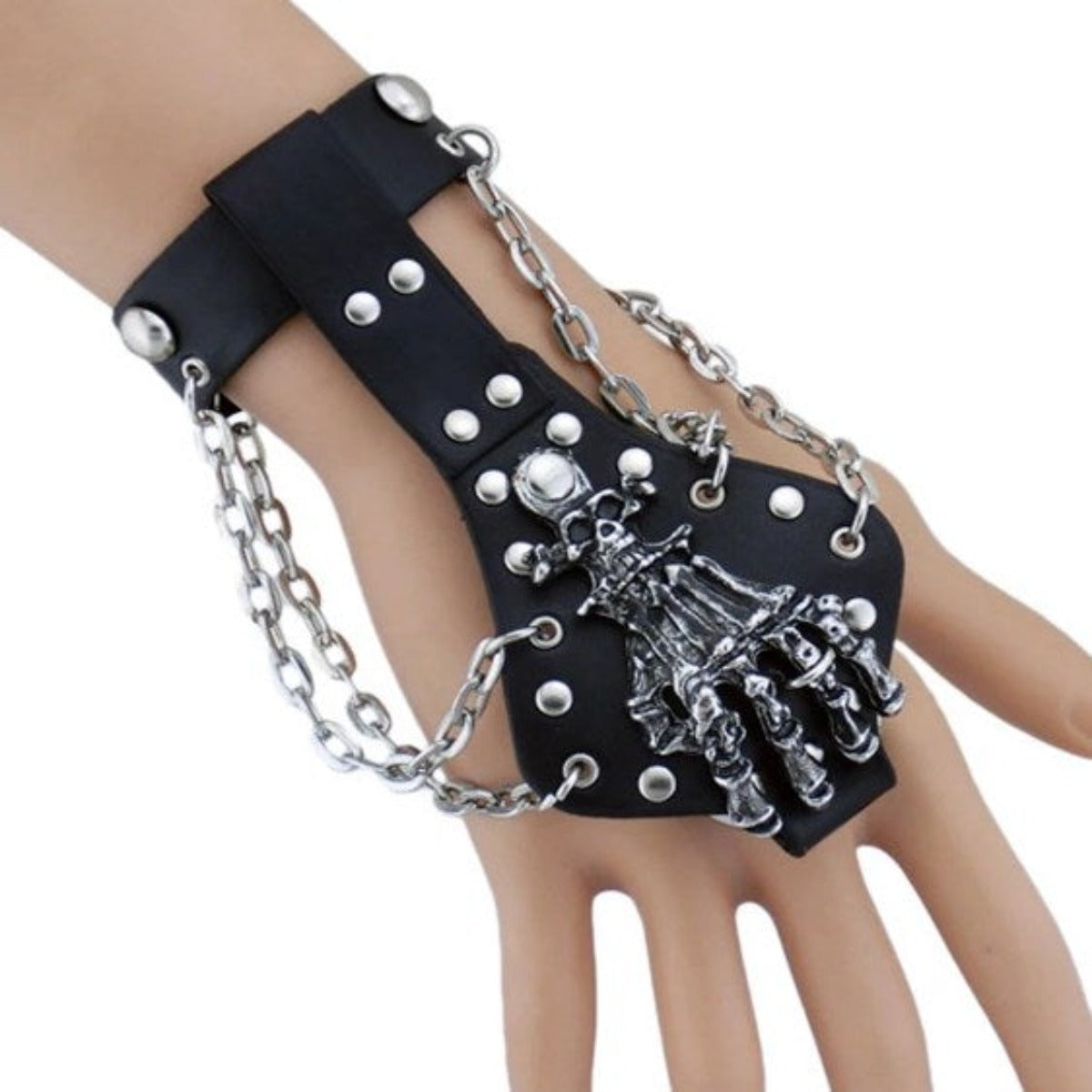 Spike Skeleton Leather Cuff Bracelet