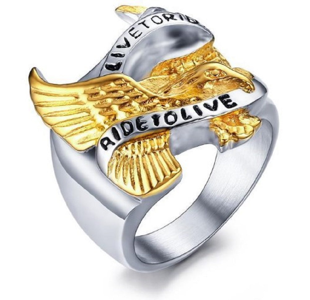 Ring And Rider Live to Ride Eagle Biker Ring | Stainless Steel Mens Ring – American ...