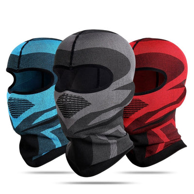 Three Breathable Motorcycle Full Face Covers on a white background.