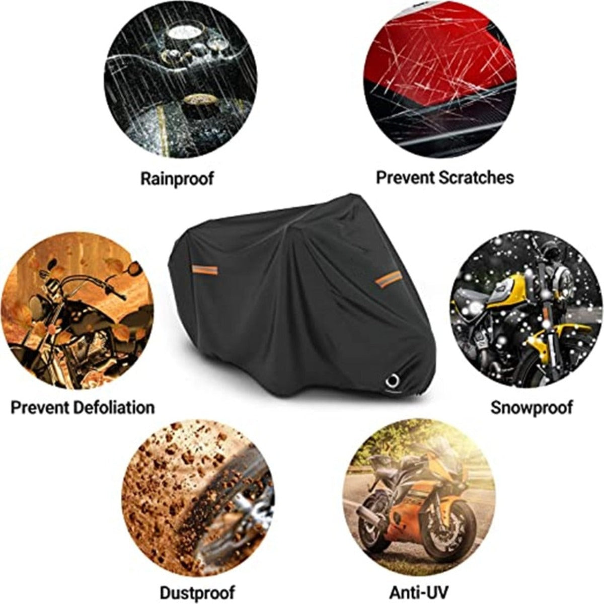 Motorcycle sunshade cover with heat reflecting panel over seat and tank