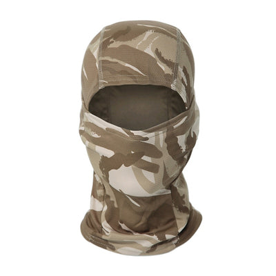 A MultiCam Full Face Mask Cover - British Desert, perfect for outdoor sports activities, on a white background.