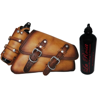 La Rosa Antique Leather Swing Arm Bag with Fuel Bottle - American Legend Rider