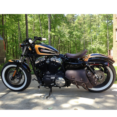 La Rosa Bolt On Rustic Leather Swing Arm Bag with Spare Fuel Bottle (Left Side) - American Legend Rider