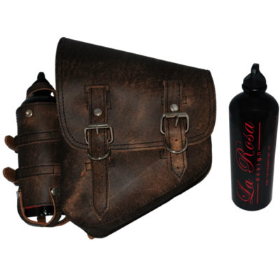 La Rosa Softail Rustic Saddle Bag with Spare Fuel Bottle Holder - American Legend Rider