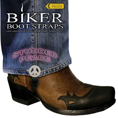 Daniel Smart Weather Proof Boot Straps, Studded Peace, 4 Inch - American Legend Rider