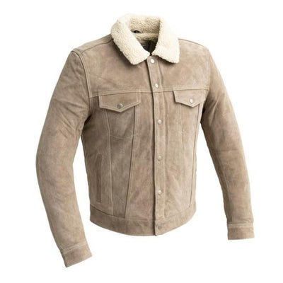 First Manufacturing Luke - Men's Faux Shearling Cow Suede Jacket, Taupe - American Legend Rider