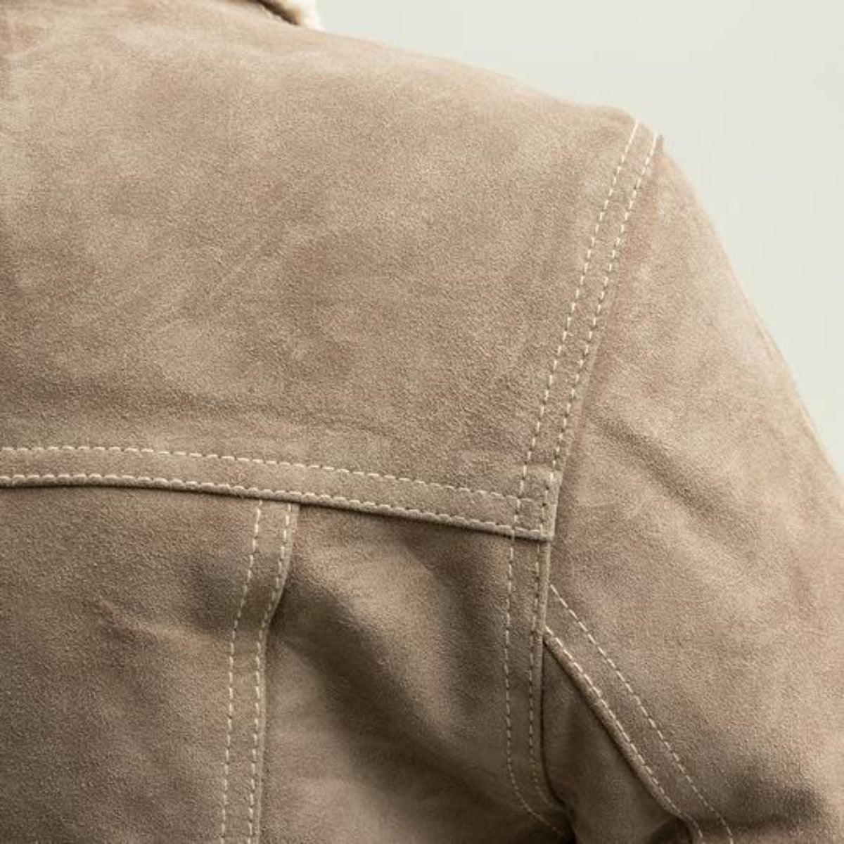 First Manufacturing Luke - Men's Faux Shearling Cow Suede Jacket, Taupe - American Legend Rider