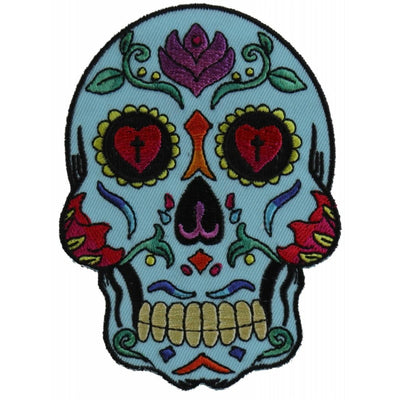 Daniel Smart Sugar Skull Embroidered Iron on Patch, Blue, 3 x 4 inches - American Legend Rider