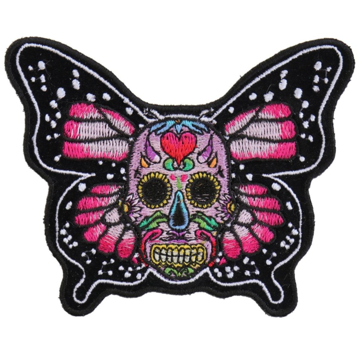 Daniel Smart Sugar Skull Butterfly Embroidered Iron on Patch, 4 x 3.2 inches - American Legend Rider