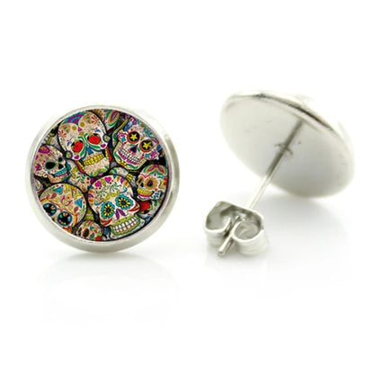 Statement Sugar Skull Stud Earrings.