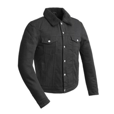 First Manufacturing Cain - Men's Faux Shearling Twill Jacket, Black - American Legend Rider