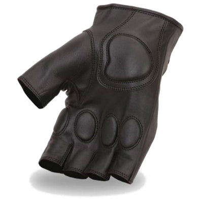 First Manufacturing Fingerless Black Leather Gloves w/ Kevlar & Gel Padding - American Legend Rider