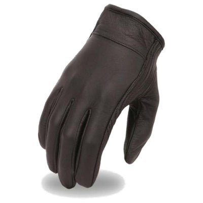 First Manufacturing Cruising Black Leather Gloves w/ Gel Palm & Velcro Wrist Strap - American Legend Rider
