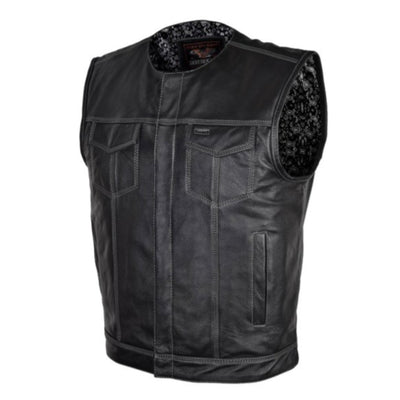 Vance Men's Zipper and Snap Closure Leather Club Vest Quick Access Gun Pocket w/ Paisley Liner