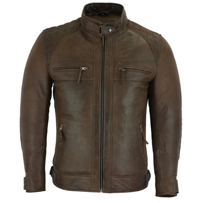 Vance Leathers' Men's Cafe Racer Lambskin Motorcycle Leather Jacket