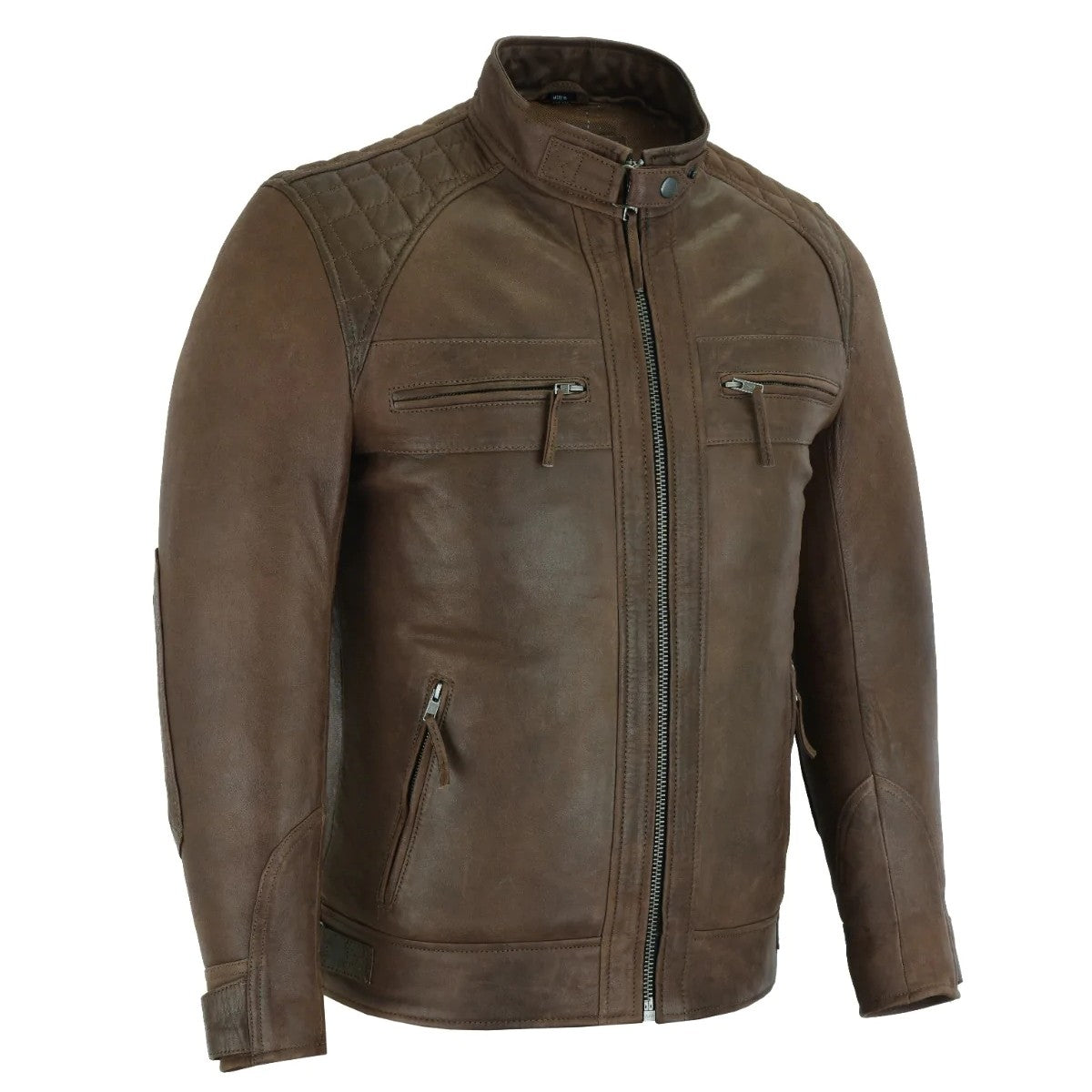 Vance Leathers' Men's Cafe Racer Lambskin Motorcycle Leather Jacket