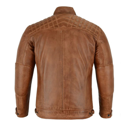 A Vance Cafe Racer Austin brown leather jacket is a fashionable men's brown leather jacket.
