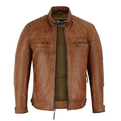 The men's Vance Cafe Racer Austin Brown Leather Jacket.