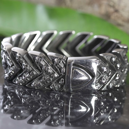 A Men's Biker Punk Stainless Steel Bracelet 8.5 x 1 In with diamonds on it.