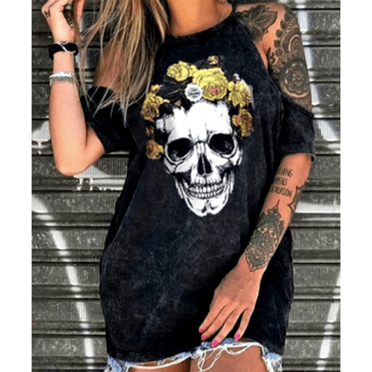 Women's Edgy Rose Skull Top - American Legend Rider