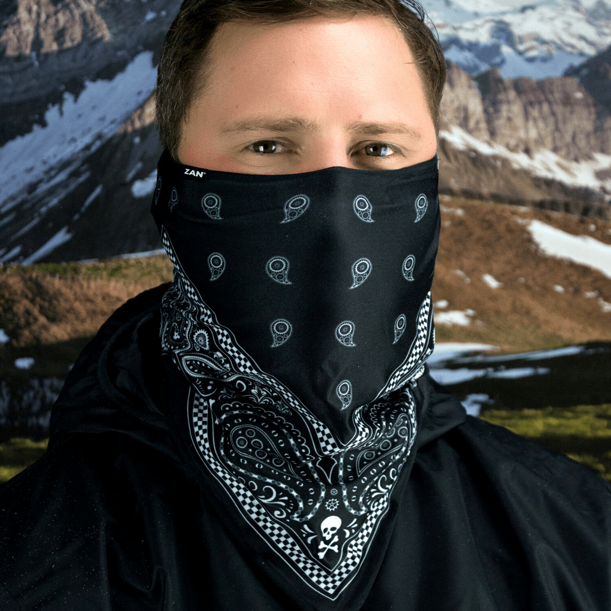 ZANheadgear® Classic Bandana Neck Gaiter, Black w/ Skull Pattern - American Legend Rider