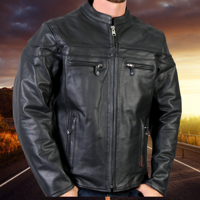Hot Leathers Men's Leather Jacket with Double Piping