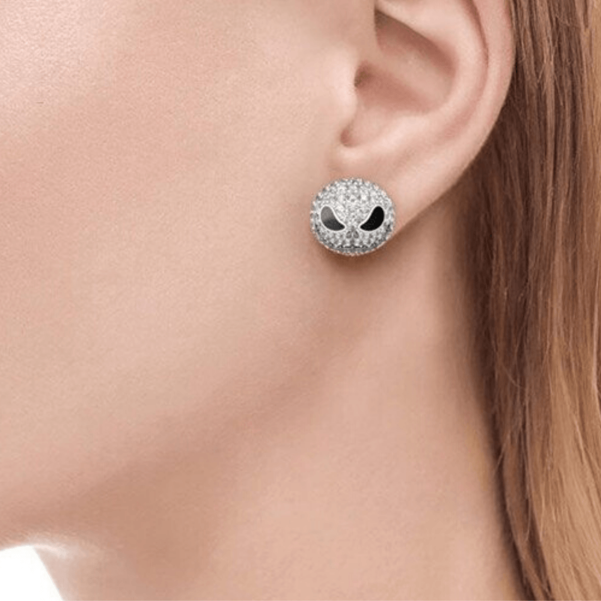 Crystal Skull Stud Earrings, Silver Color, 0.5 In - American Legend Rider