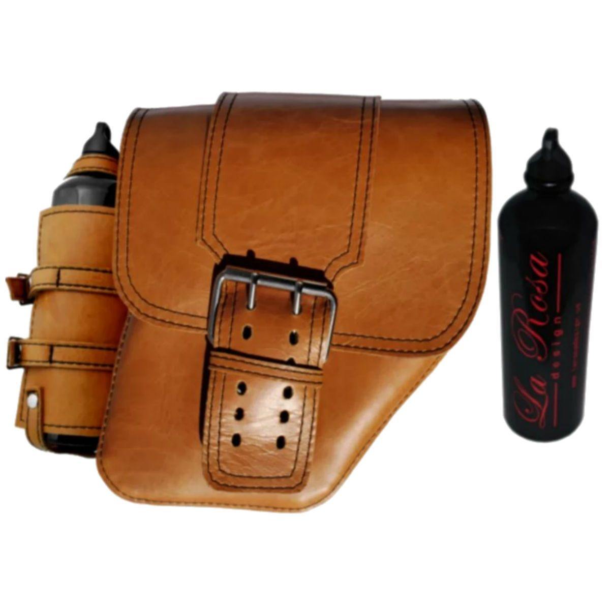 La Rosa Leather Saddle Bag with Fuel Bottle - American Legend Rider