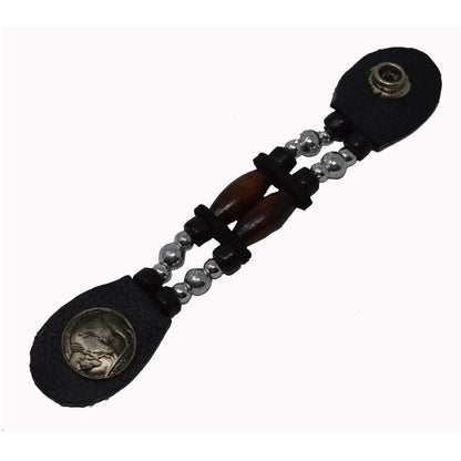 A Vance Leather Brown Bead Buffalo Nickel Vest Extender with a silver bead on it.