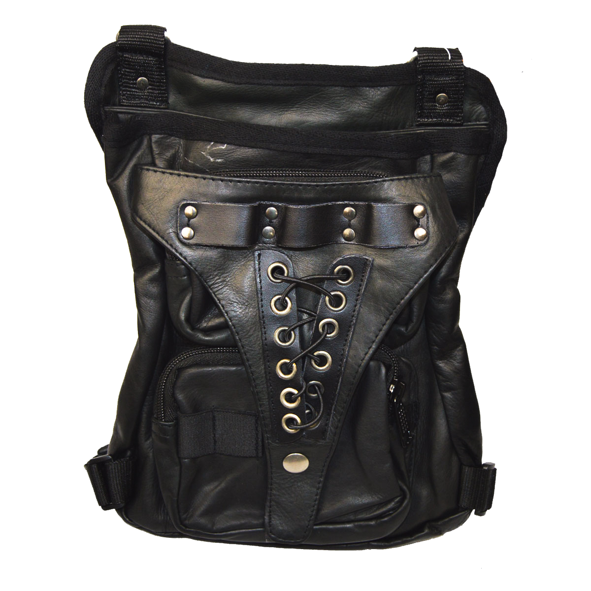 Vance Black Carry Leather Thigh Bag with Waist Belt