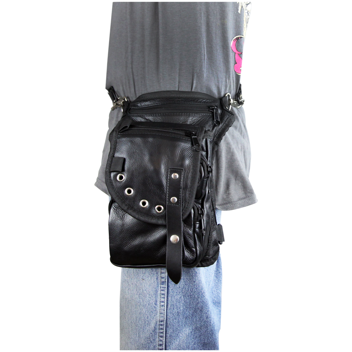 Vance Black Carry Leather Motorcycle Drop Leg Thigh Bag