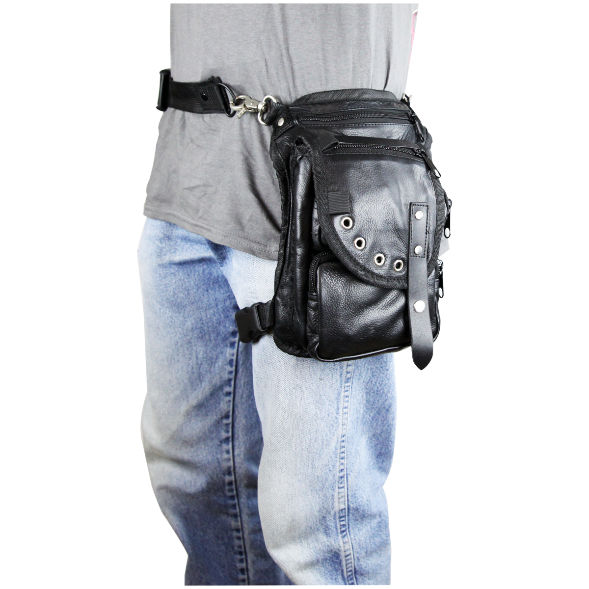 Vance Black Carry Leather Motorcycle Drop Leg Thigh Bag