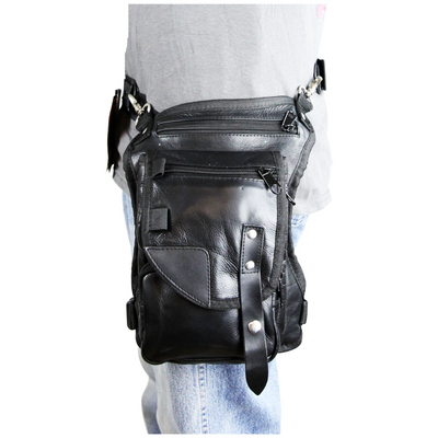 Vance Black Carry Leather Thigh Bag with Waist Belt and Concealed Gun Pocket