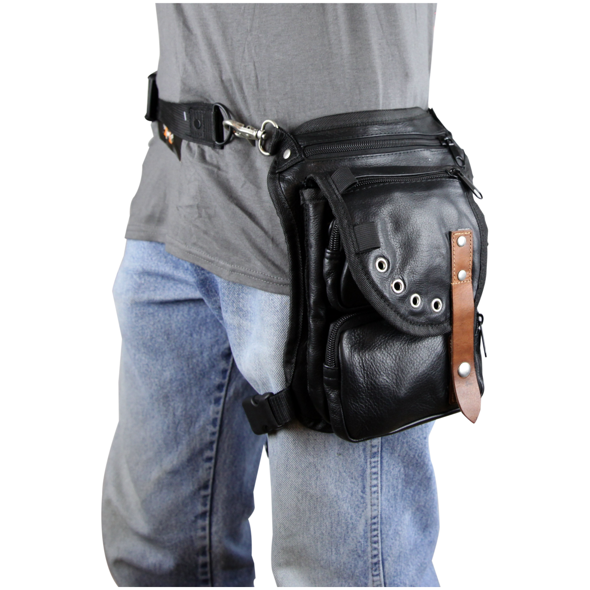 Vance Black Carry Leather Motorcycle Drop Leg Thigh Bag