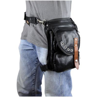 Vance Black Carry Leather Motorcycle Drop Leg Thigh Bag