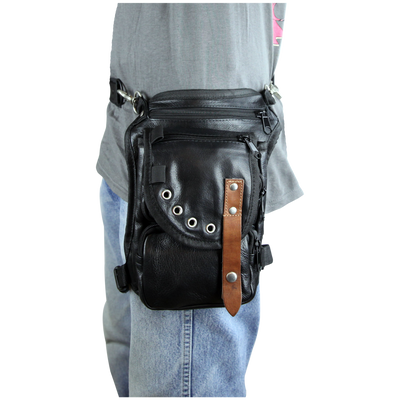 Vance Black Carry Leather Motorcycle Drop Leg Thigh Bag