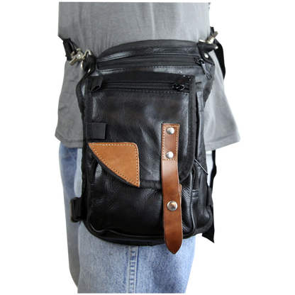 Vance Black Carry Thigh Bag with Brown Leather Trims & Concealed Gun Pocket