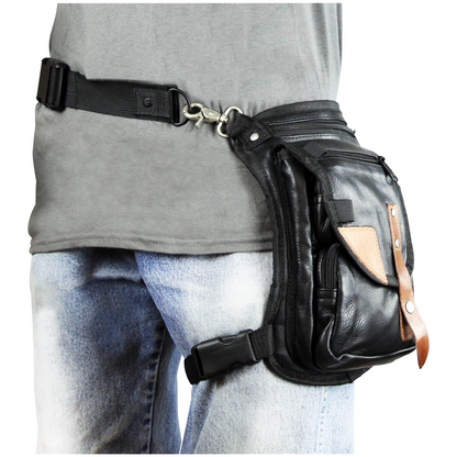 Vance Black Carry Thigh Bag with Brown Leather Trims & Concealed Gun Pocket