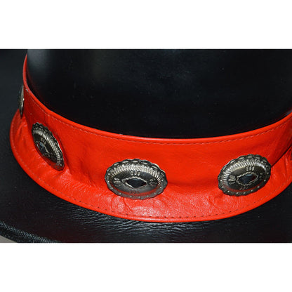 Vance Leather Men's Mad Hatter Top Hat with Red Stripe and Conchos