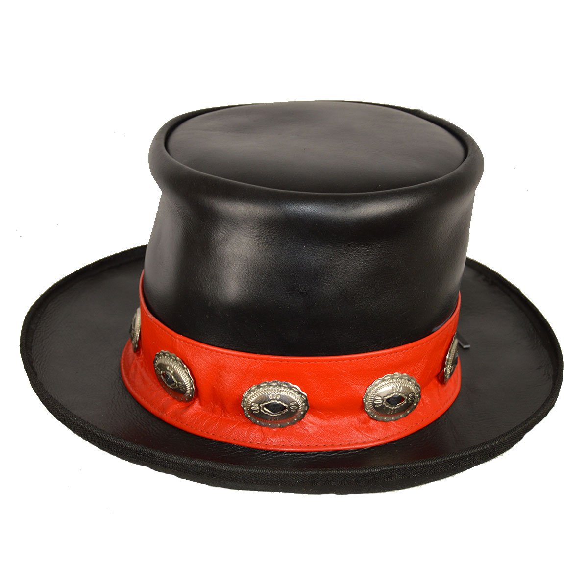 Vance Leather Men's Mad Hatter Top Hat with Red Stripe and Conchos