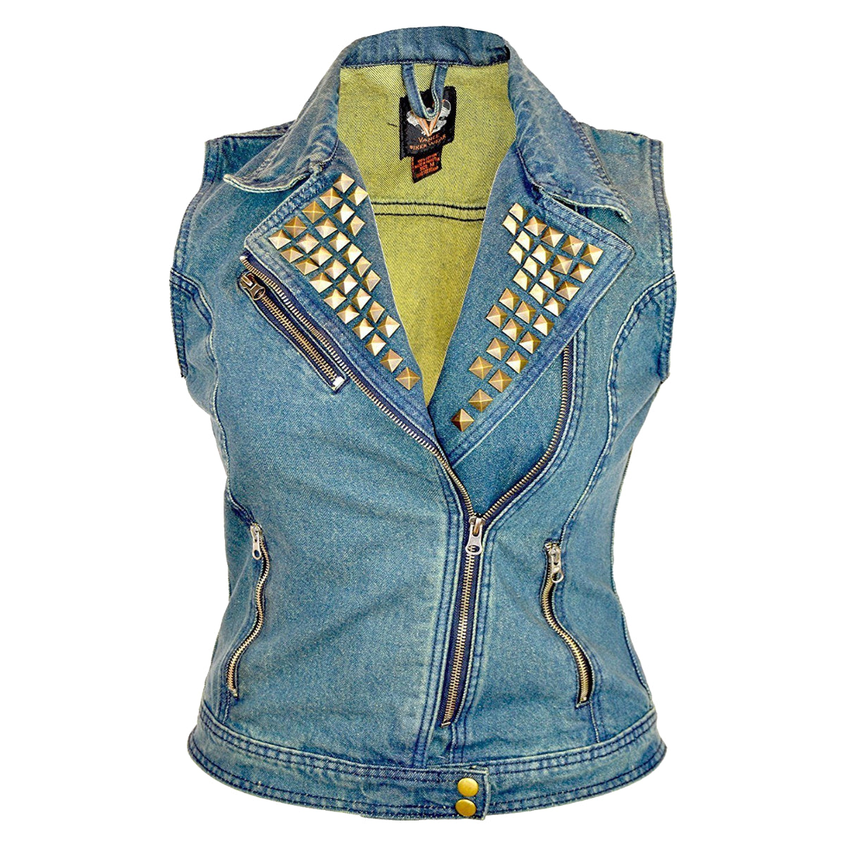 Vance Leather Women's Denim Vest with Studded Collar