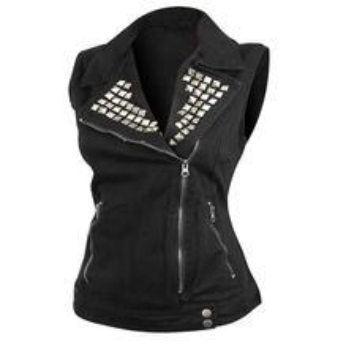 Vance Leather Women's Denim Vest with Studded Collar