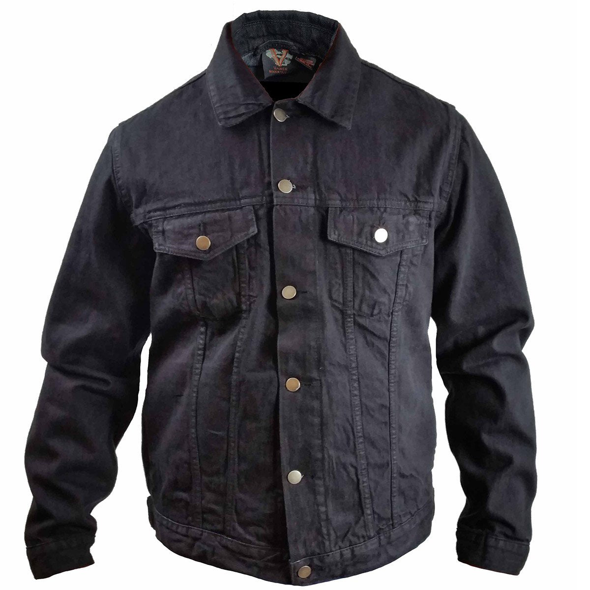 Vance Leather Men's Black Heavy Duty Denim Button Front Jacket