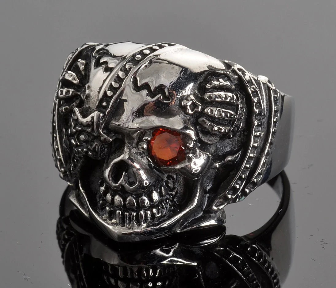 Vance Stainless Steel Men's Eye Patch Skull Ring
