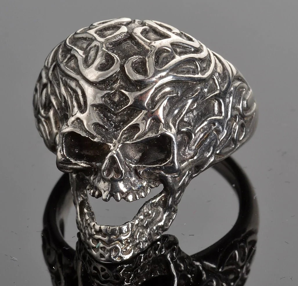 Vance Stainless Steel Men's Tribal Tattoo Skull Ring