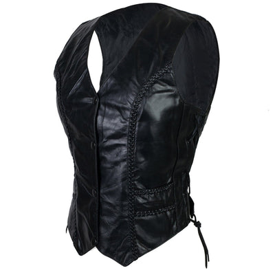 Vance Leather Ladies Lambskin Vest with Vertical Braid