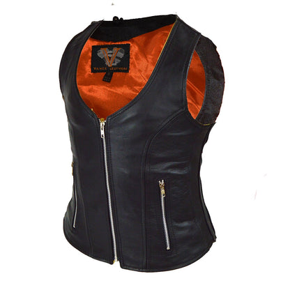 Vance Leather Ladies Plain Side Zipper Vest with Zip Pockets