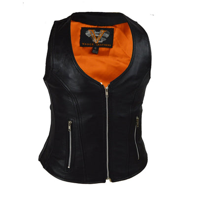 Vance Leather Ladies Plain Side Zipper Vest with Zip Pockets