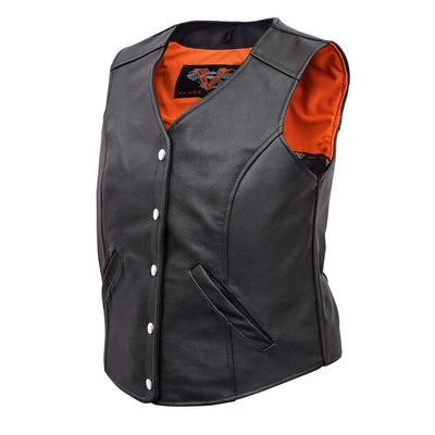 Vance Ladies Five Snap Premium Leather Vest